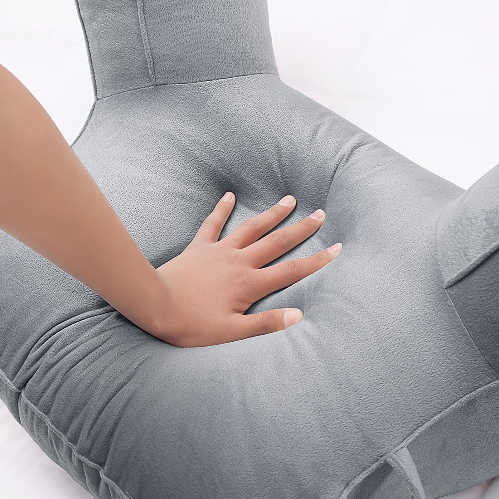 GKXLH - Almohada de lectura de terciopelo para sentarse en la cama para niños y adultos, almohada de espalda para niños, almohada de apoyo de espalda con doble asa, brazo y bolsillo y funda lavable
