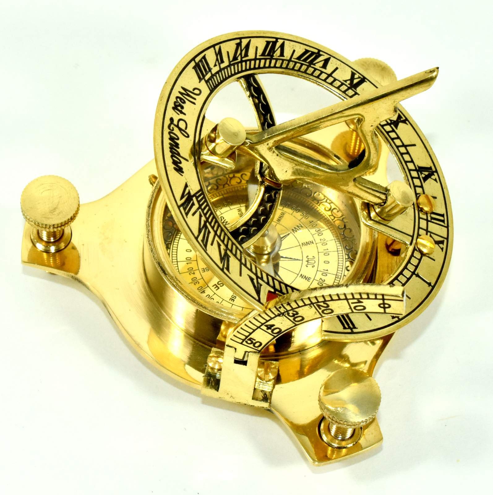 Boussole cadran solaire en laiton - boussole nautique antique argentée vintage, décoration de bureau et cadeau de navigation maritime - France