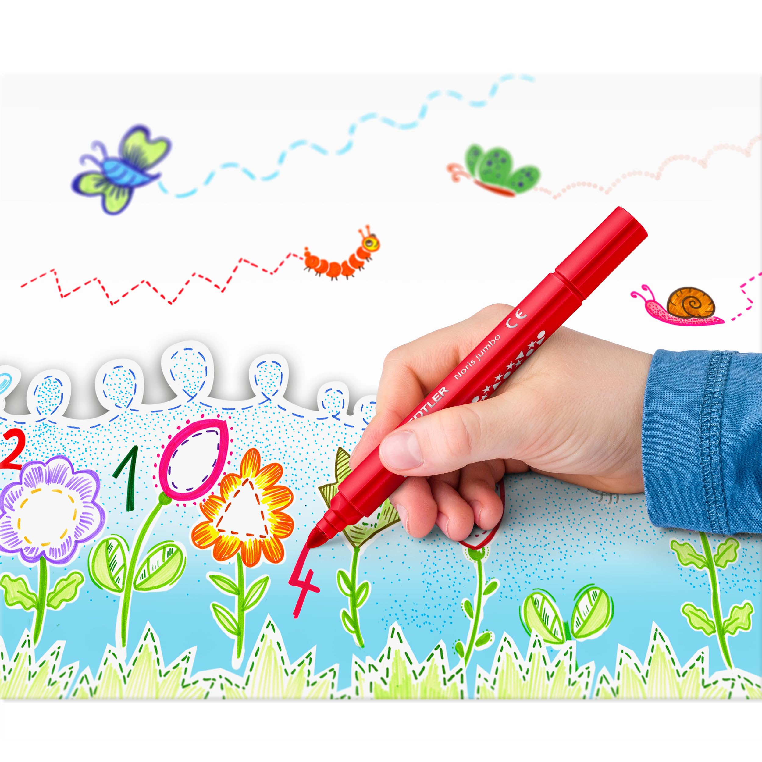 STAEDTLER Felt Pens for Toddlers - Noris Jumbo Colouring Markers - Includes HB Pencil & Eraser - 10 Assorted Colours, 328-B C10P - Image 4