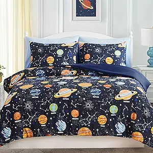 Full Size Comforter Set for Boys-7 Pieces Space Glow in The Dark Full Bedding Sets for Kids, Ultra Soft Bed in A Bag with Sheets