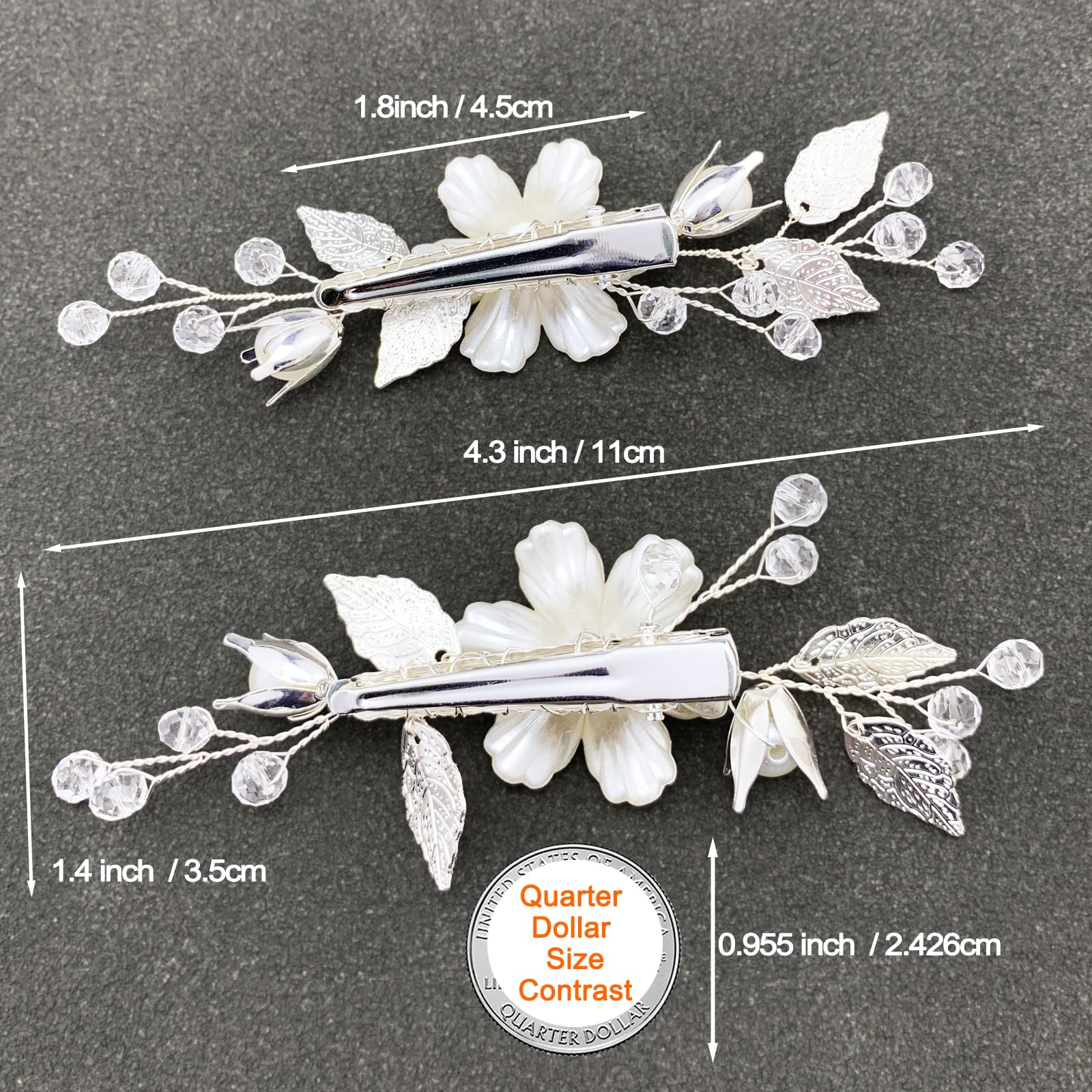 Hair Clip Set (3 pieces) off White Pearlized! Beautiful for a new Bride! Silver Floral Crystal Bridal Hair Clip • Wedding Hair  main image 4