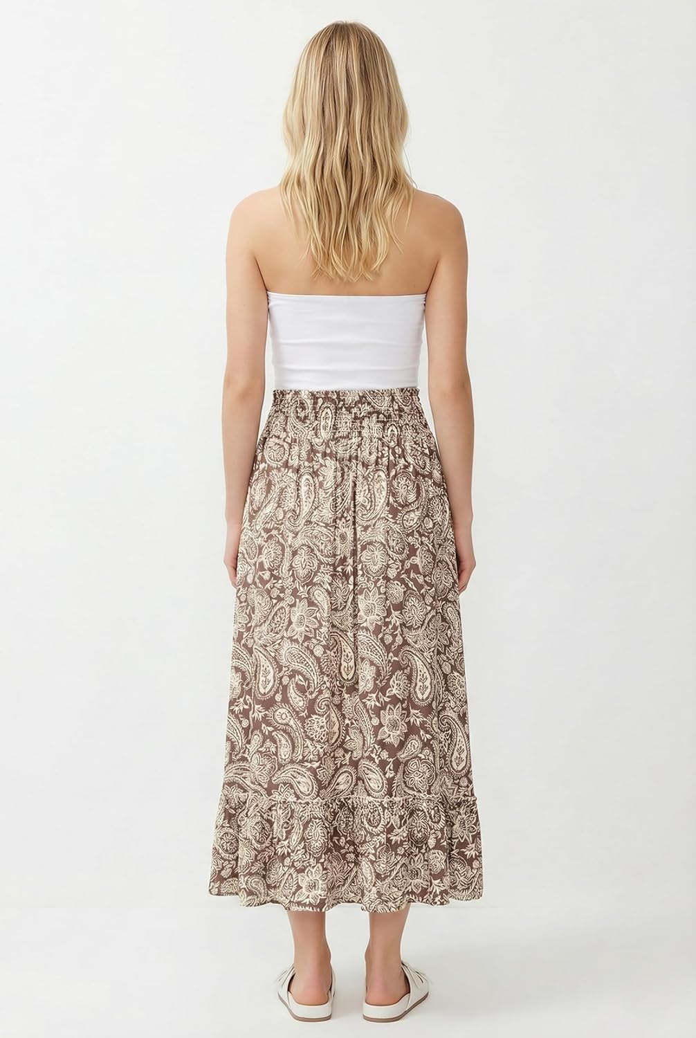 Bsubseach Womens Boho Floral Print Maxi Skirts Elastic High Waist Flowy A Line Long Midi Skirt with Pockets - Image 4