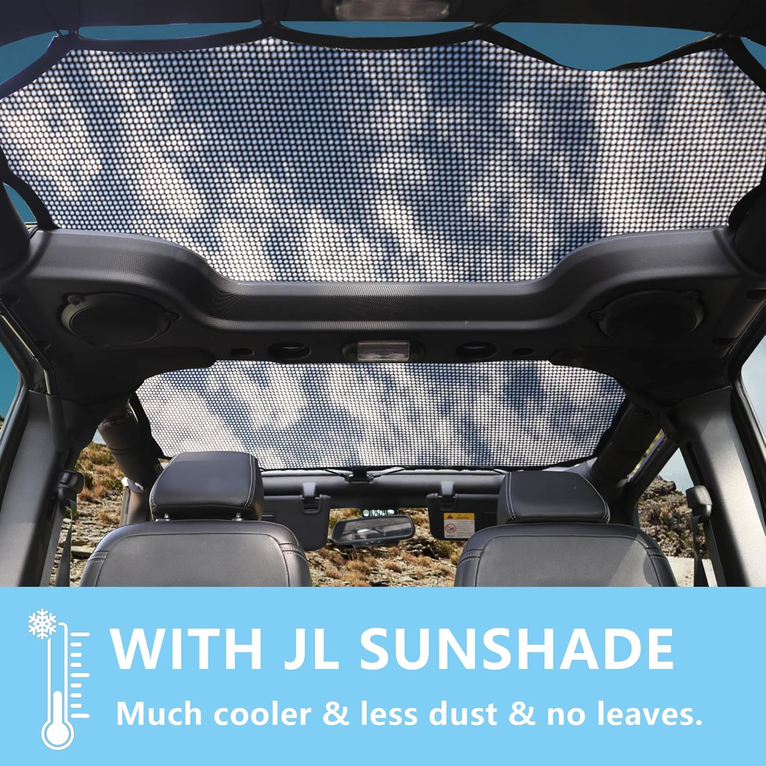 Sunshade for 2007-2018 Jeep Wrangler JKU 4 Door Full Length Mesh Sun Shade, JK Unlimited, Sport, Sport S, Sahara, Rubicon Sunshade Bikini Soft Top Cover Net, Blocks UV, Wind, Noise, Black