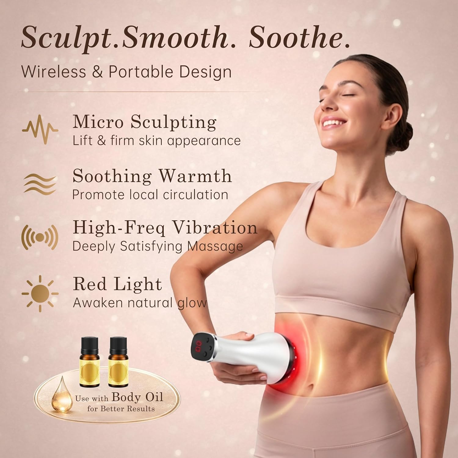 Lymphatic Drainage Massager Cellulite Massage Tool Electric Body Sculpting Machine Red Light with Heat Vibration Body Contouring Tools Handheld Body Massager for Legs Thighs Arms Belly Stomach (White) - Image 2