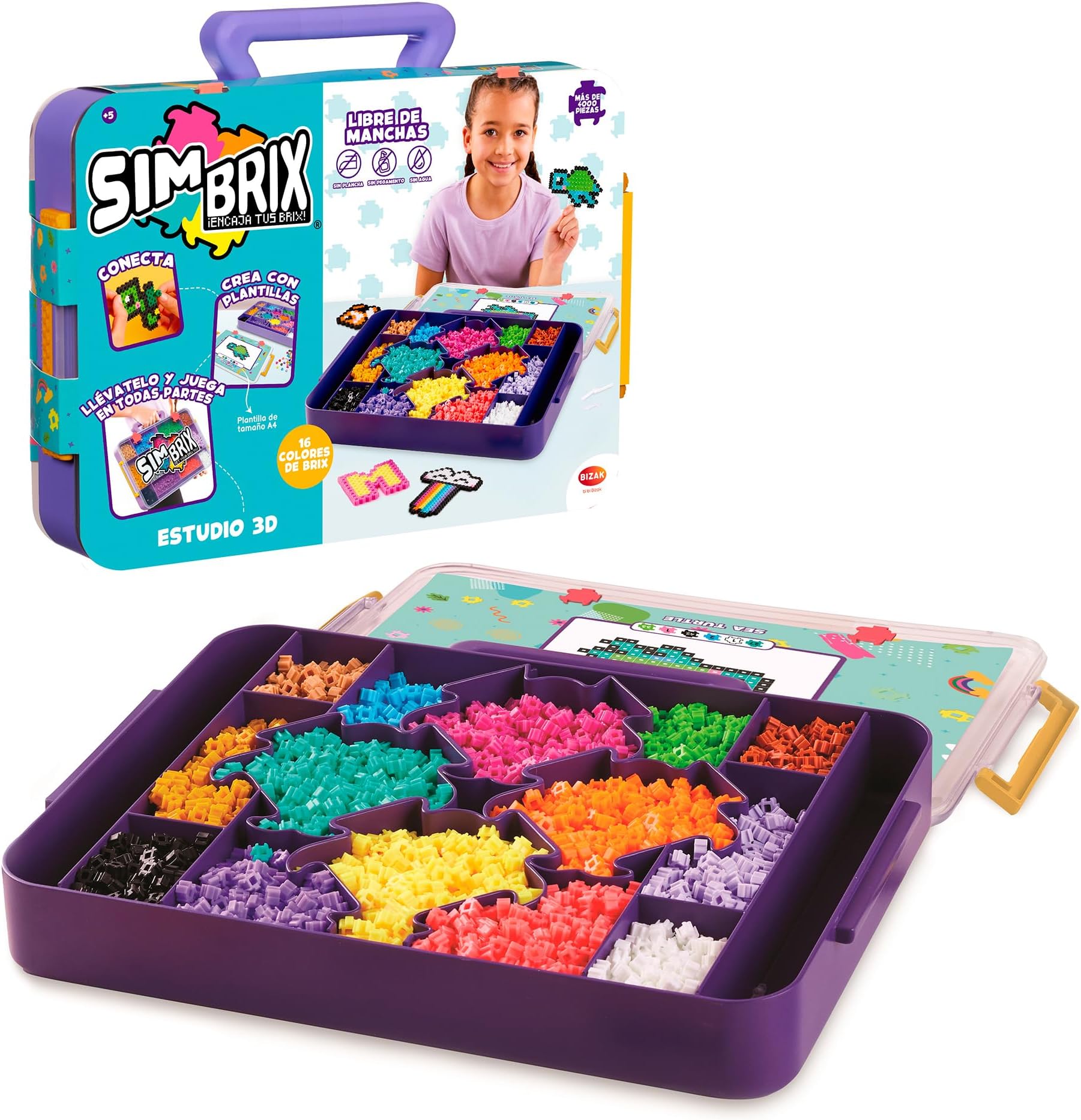 Simbrix 3D Studio, Building Kit with 4000 Brix in 16, Stencils and Connectors, Toy for Boys and Girls from 5 Years (64008003)
