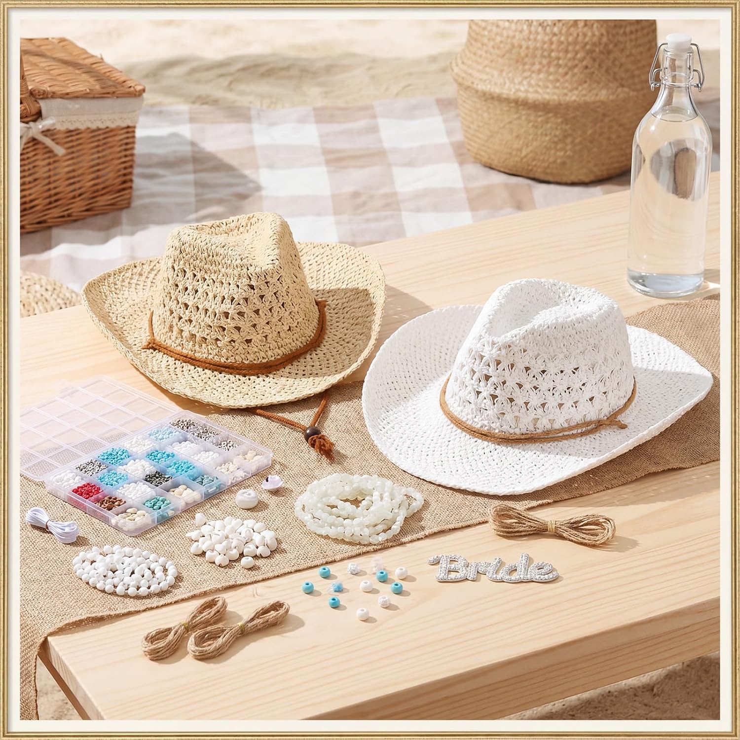 Bunnycool 6 Set Bridal Cowgirl Hat with Craft DIY, Coastal Bride to Be Gift
