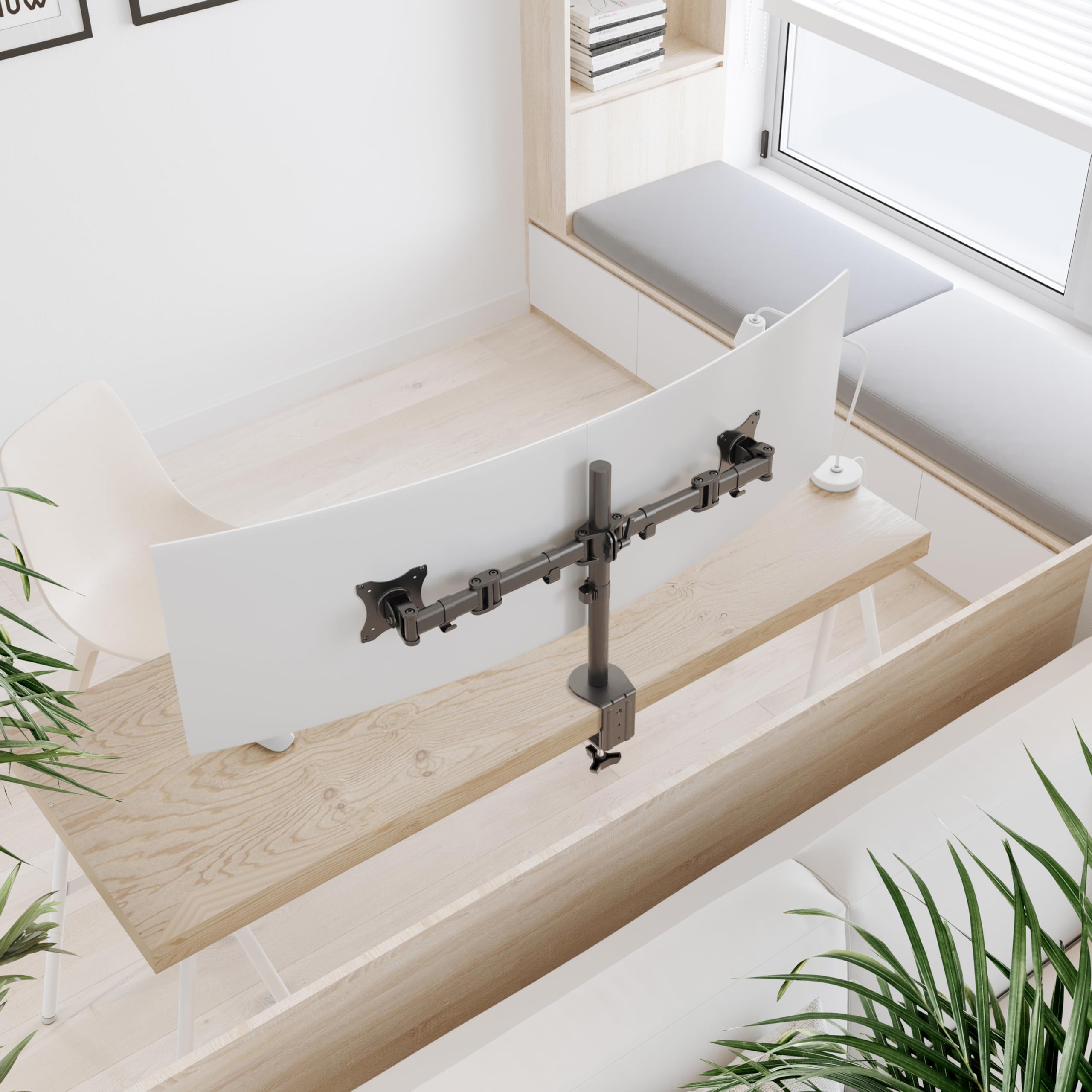 RICOO TS5811 Dual Support Écran PC 2 Écrans 13 17 19 22 24 27 Pouces Orientable Inclinable Rotatif Universel Fixation Bureau Pince de Table VESA 75x75 100x100