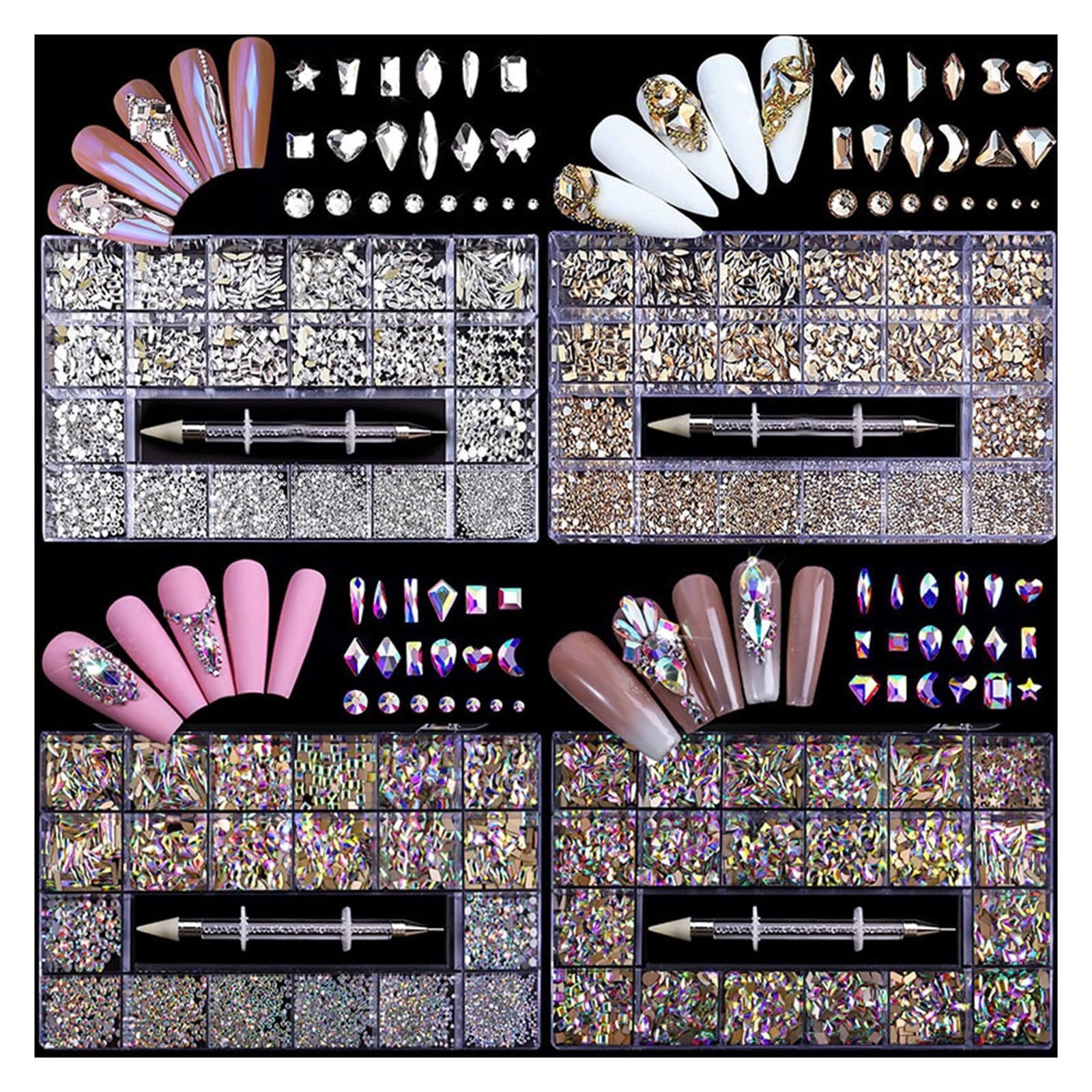 2800Pcs Box Luxury Rhinestone Nail Crystals 3D Flat Gem Decoration Set(AB)