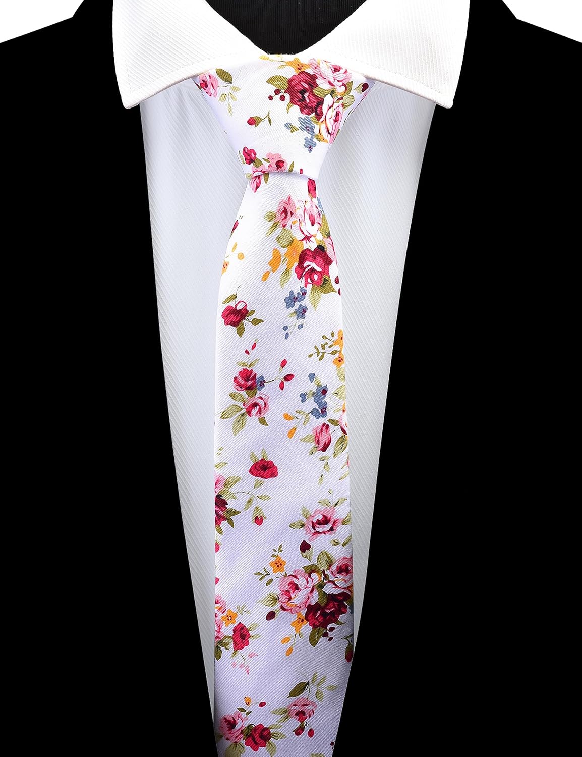 GUSLESON Fashion 2.4″(6cm) Floral Skinny Tie for Men Slim Flower Print Cotton Necktie for Wedding Party GUSLESON Fashion 2.4″(6cm) Floral Skinny Tie for Men Slim Flower Print Cotton Necktie for Wedding Party