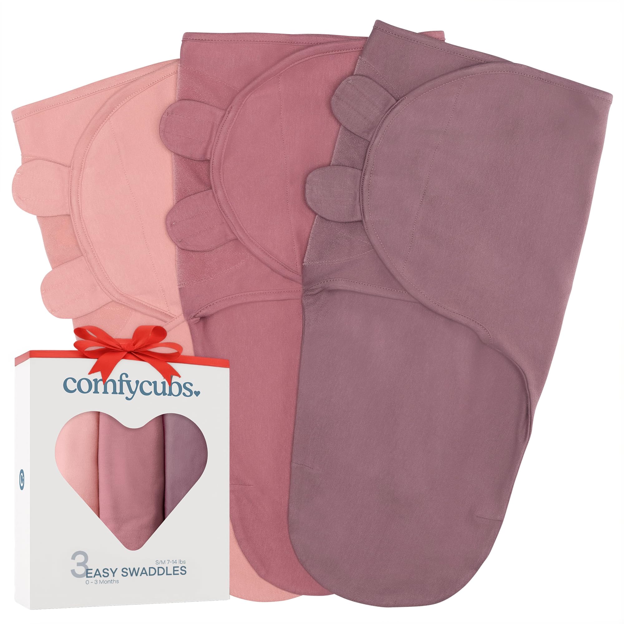 Comfy Cubs Easy Swaddle Blanket, 3 Pack - 100% Cotton Swaddle Set, Small for 0-3 Months Infants, Breathable and Durable Sleep Sack, Newborn Baby Gifts - Blush, Mauve, Mulberry
