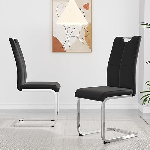 yeag Juego de 2 sillas de comedor modernas, sillas de cocina tapizadas con respaldo alto, sillas de comedor de piel sintética con patas de metal