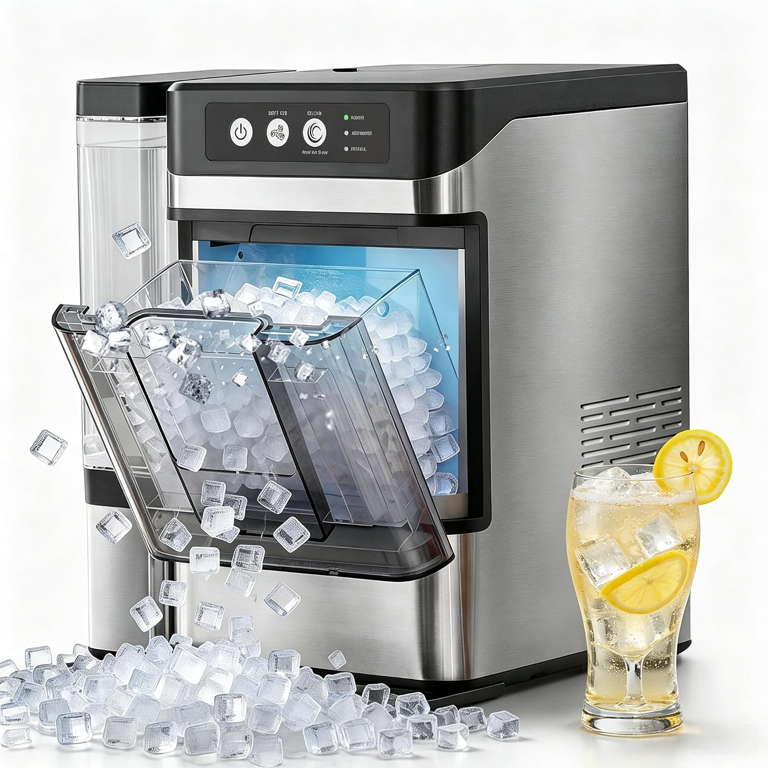Nugget Ice Maker Countertop, 44LBS/Day Fast Ice Machine with 3L Dual Water Tank, 7-Min Self-Cleaning Countertop Ice Maker with Touch Control for Home, Bar, RV