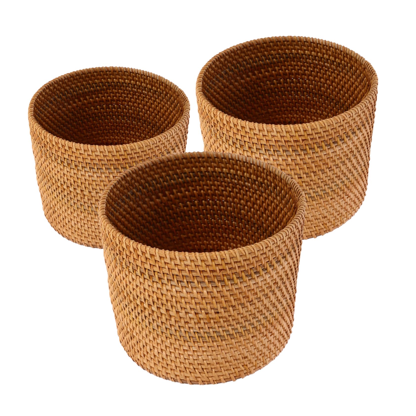 Homoyoyo 3 Pezzi Cestini Rotondi in Rattan Naturale Piccoli Contenitori Decorativi in Rattan Naturale Cestini Portaoggetti e Bidoni per Carta per Bagno Camera e Cucina Leggeri e Versatili