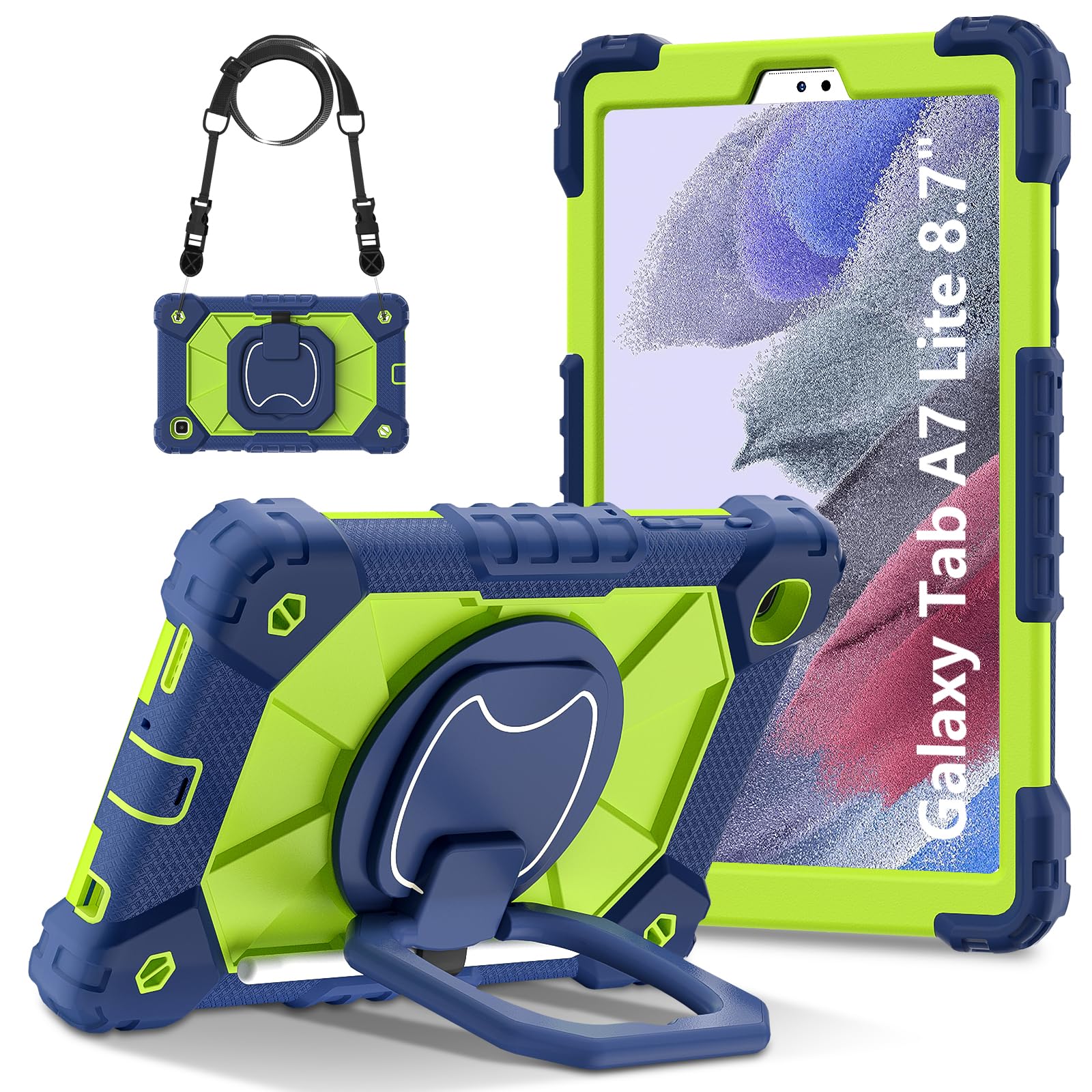 Custodia a tracolla per tablet Samsung Galaxy Tab A7 Lite 8.7 T225/T220(2021), custodia protettiva antiurto resistente con cavalletto, maniglia, tracolla, per bambini, donne, uomo, blu navy