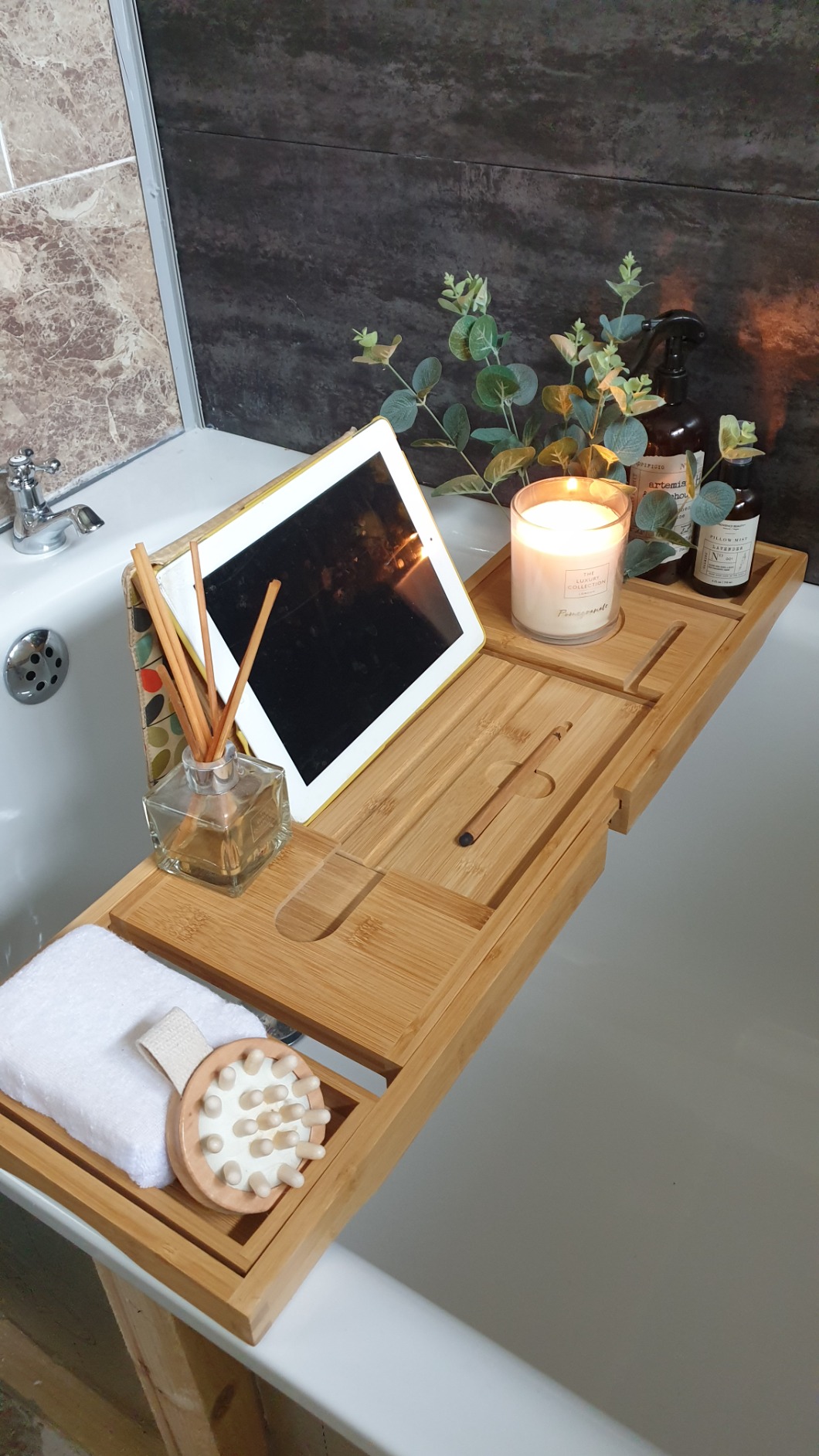 VELIATTE Wooden Bath Tray Extendable 70-105 x 23 x 4 cm - Bath Tablet ...