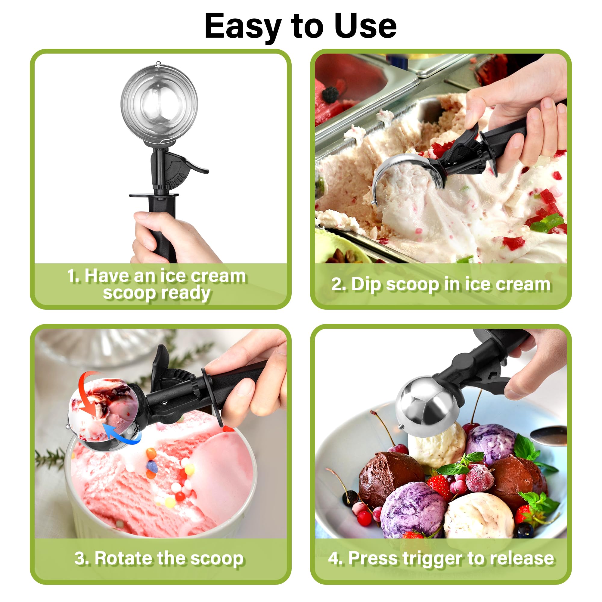 Porzionatore per Gelato in Acciaio Inox 90 ml con Grilletto Impugnatura Ergonomica