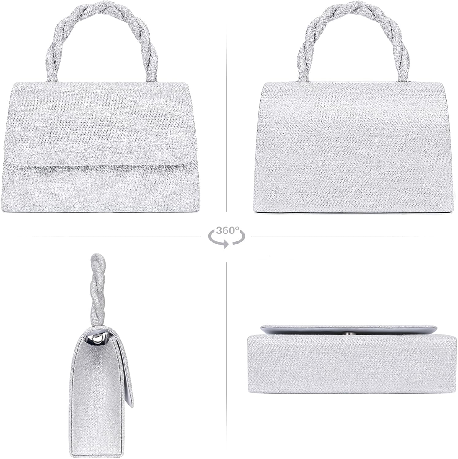 Larcenciel Women's Evening Handbags, Glitter Top Handle Evening Clutch Purse w/Chain for Party Prom Wedding Cocktail Club - Image 7