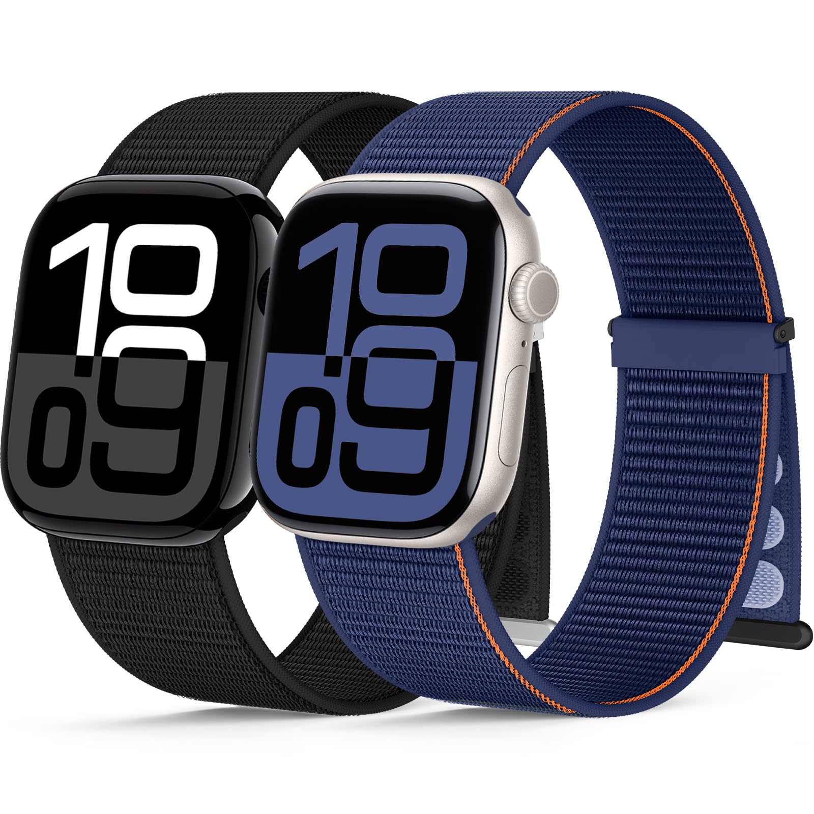 2 Stück Nylon Armband Kompatibel mit Apple Watch Armband 40mm 41mm 42mm 38mm 46mm 45mm 44mm 49mm Gewebtes Klettverschluss Sport Loop Armbänder für iWatch SE Ultra Series 10 9 8 7 6 5 4 3 2 1