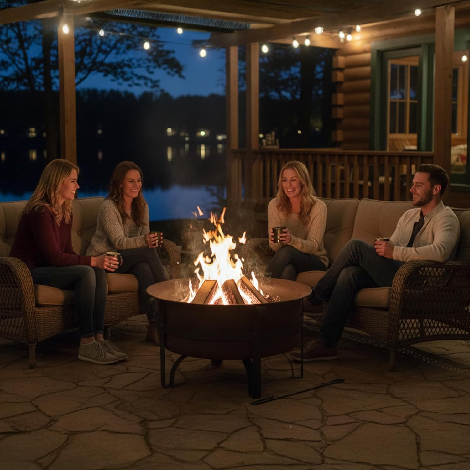 Sunnydaze 29-Inch Wood-Burning Outdoor Fire Pit - Bronze Cauldron Wood Fire Pit for Outside - Includes Poker and Spark Screen