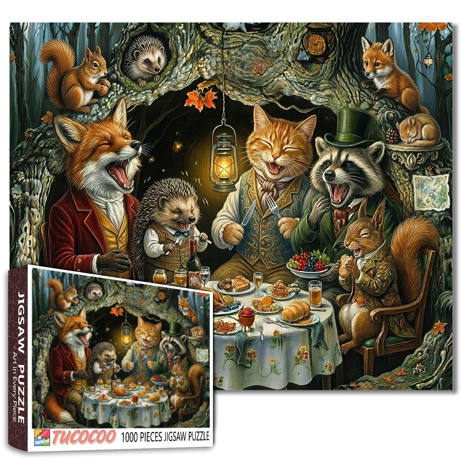 Cat Wildlife Puzzle Animal Party Jigsaw Funny Animal Rustic Interior Scene 1000 Pieces for Adults Beginner Challenging Family Activity Games DIY Crafts Puzzle for Home Decor Gifts โ image 1