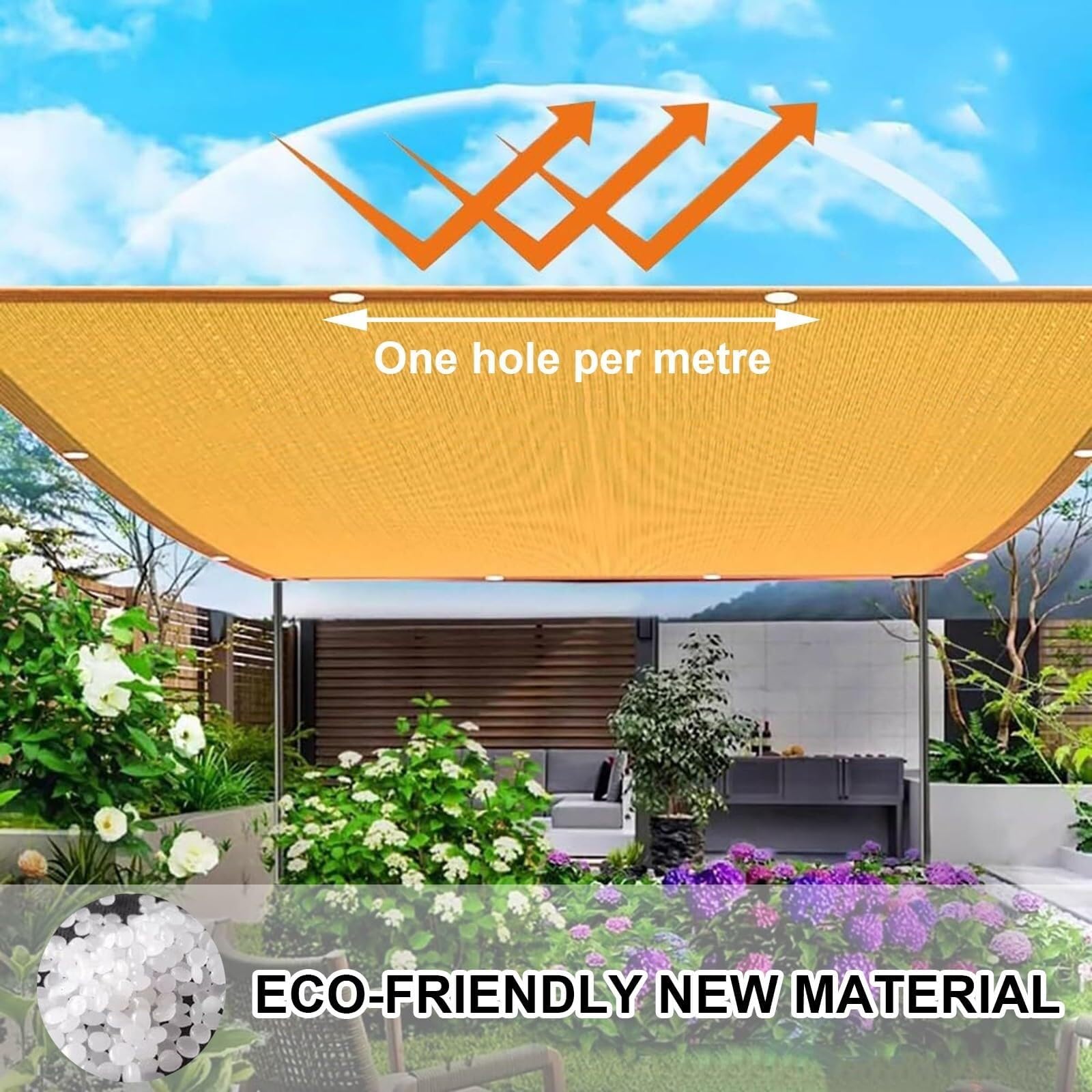 Siatka cieniująca, żagiel przeciwsłoneczny, siatka przeciwsłoneczna, 1 sztuka | Odporna na warunki atmosferyczne tkanina HDPE, blokuje 90% UV, oddychająca, łatwa instalacja do ogrodu i na taras. (8 x 10 m)