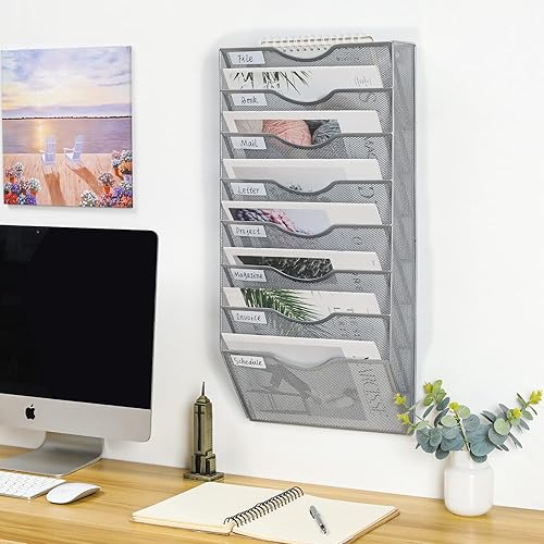 Vista 16 de PAG Soporte de pared colgante para archivos, organizador de correo, soporte para documentos, 5 niveles, negro