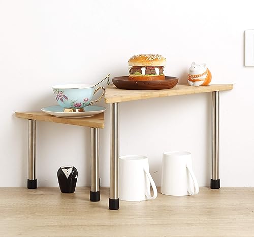 Miniatura 3 de HYNAWIN Estantes esquineros de 2 niveles para especias, estante de almacenamiento de despensa, estilo creativo ajustable, estantería compacta de