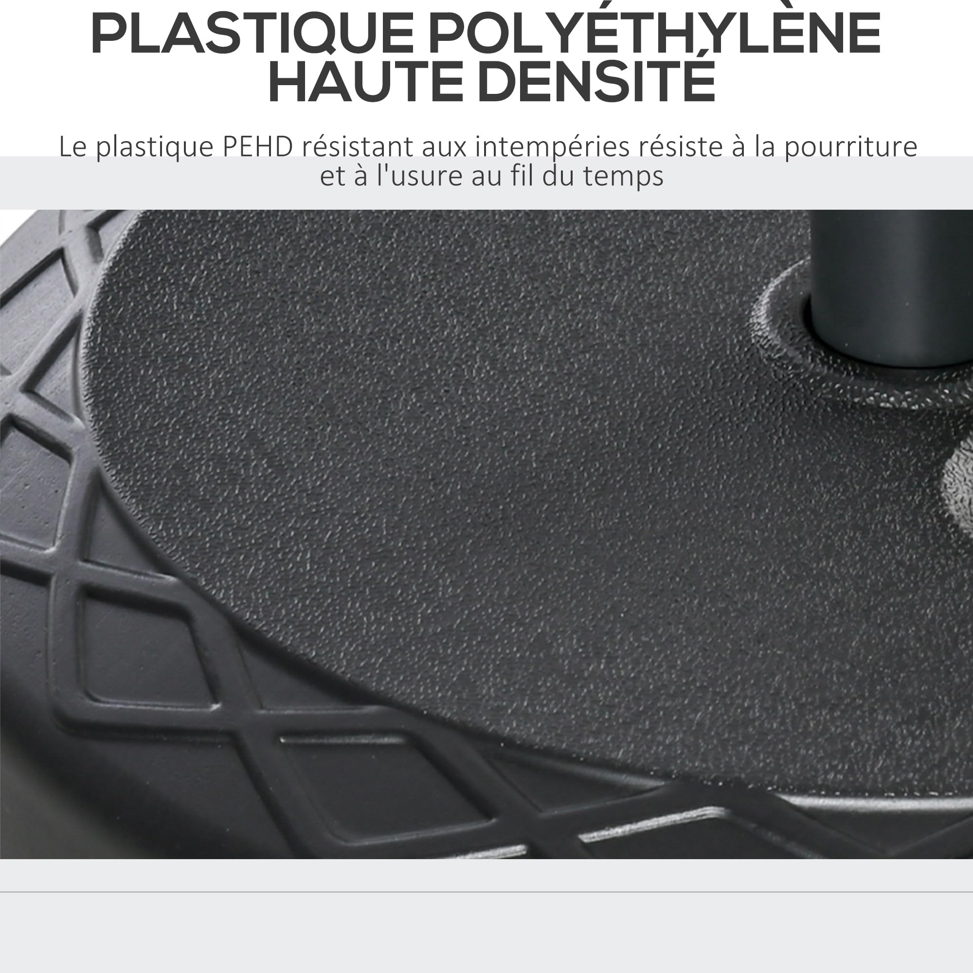 Outsunny Pied de Parasol Rond, Socle Parasol extérieur à remplir avec 30 kg d'eau / 40 kg de Sable, pour mât de Ø 38 et 48 mm, Base de Parasol pour Jardin Patio terrasse, Ø 55 x 38 cm, Noir