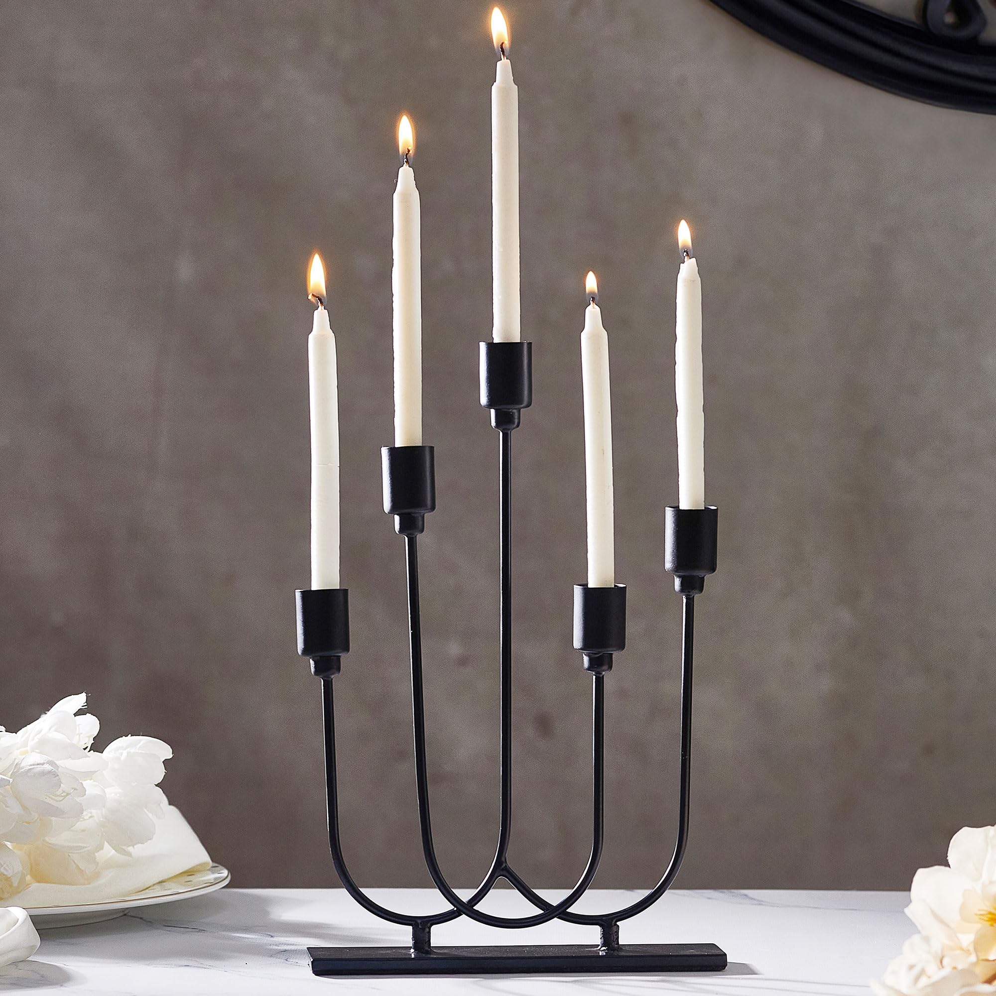 TIED RIBBONS Candle Holder Candlestick Holder Pillar Candle Stand for Home Decoration Dinner Table 5 Arms (Iron, 29.2 cm x 20.3 cm) - Decoration Items for Home-image-24