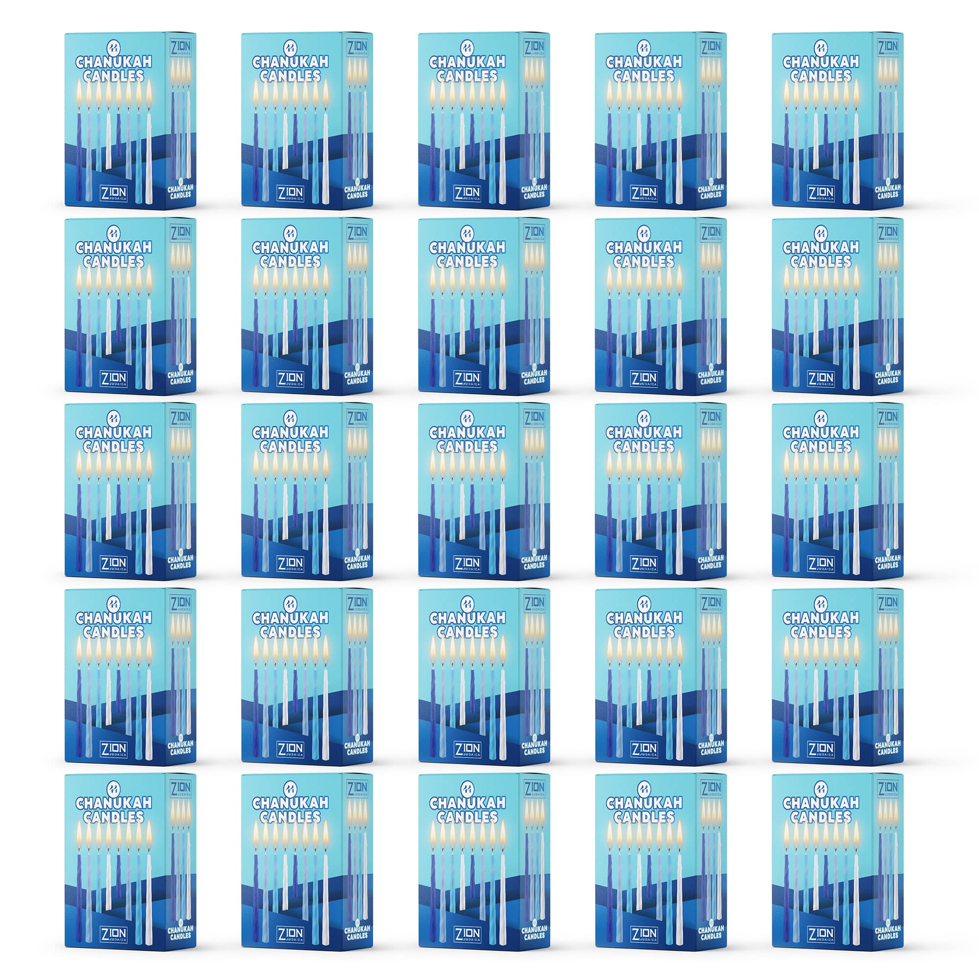 Hanukkah Menorah Candles Box of 44 Multi-Blue with Prayer Card - Spiral Style Quality Wax Chanukah Candles - Fits Most Menorahs – Enough for All 8