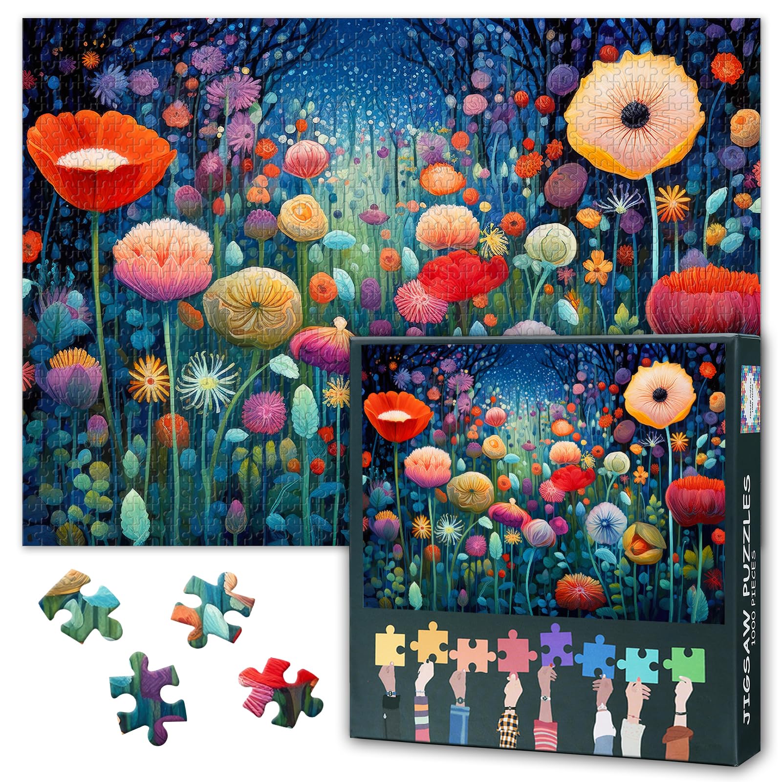 Jigsaw Puzzles 1000 Pieces for Adults Vibrant Flowers 1000 Piece Puzzle for Adults Floral Fantasy Dreamy Blooming Garden Jigsaw Puzzles Impossible Puzzle Kit