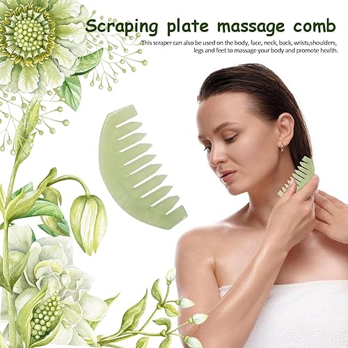 Miniatura 5 de Janedream Jade Stone Gua Sha Comb Herramientas de masaje tradicionales para cuero cabelludo cabeza cabello facial manual masajeador cuero cabelludo