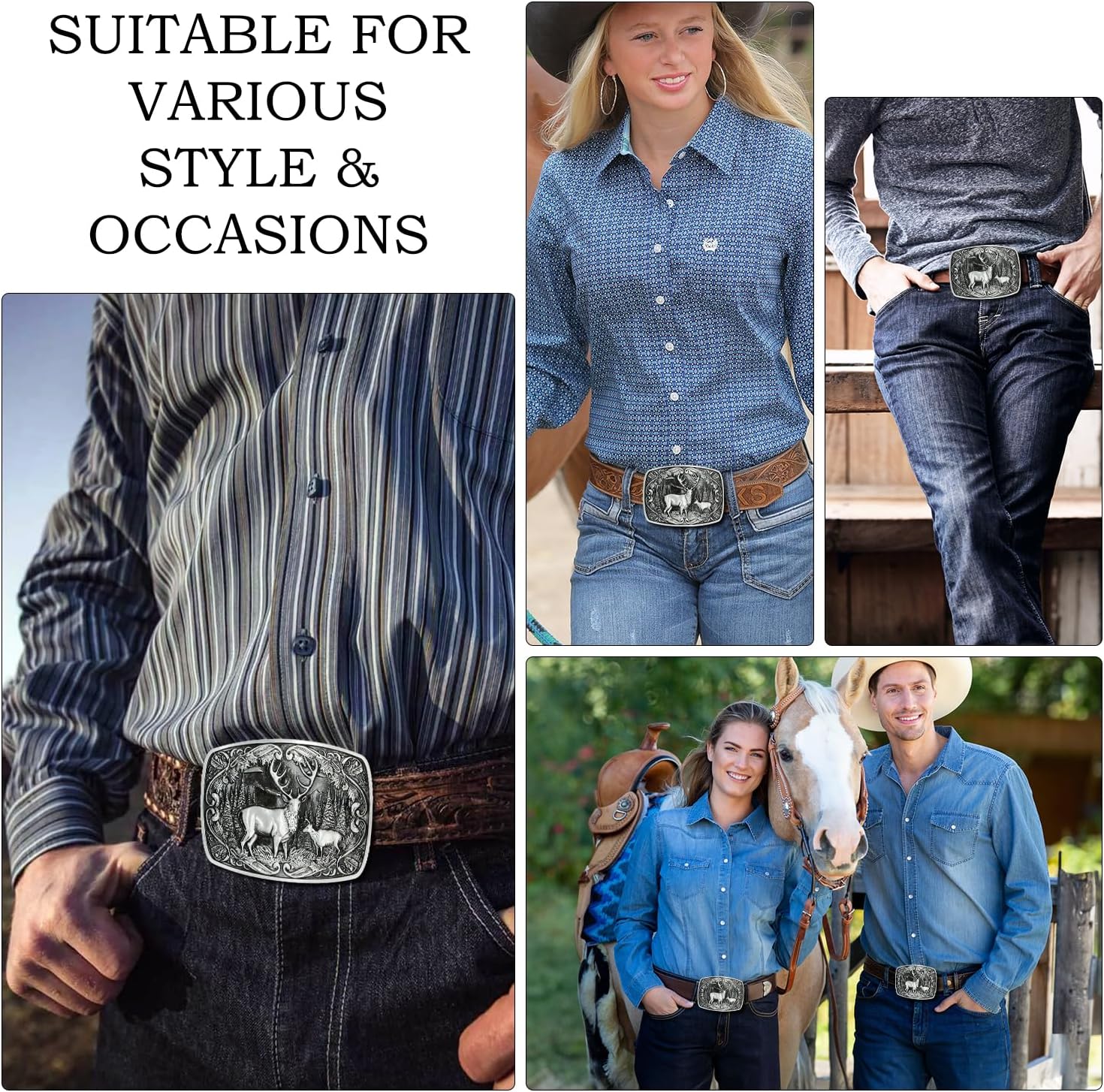 Superkred Western Belt Buckle for Men - Deer Belt Buckle Cowboy Belt Buckles Western BeltsBuckles for Men & Women Boys - Image 4