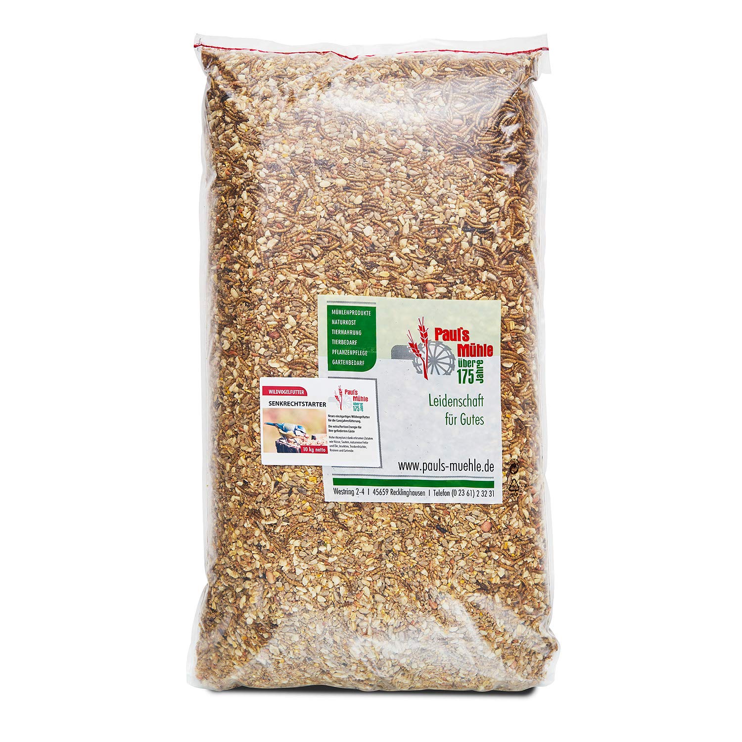 Paul's Mühle Premium Ganzjahresfutter für Wildvögel mit Extra Hohem Fettanteil, Vogelfutter zur Ganzjahresfütterung, Senkrechtstarter, 10 kg
