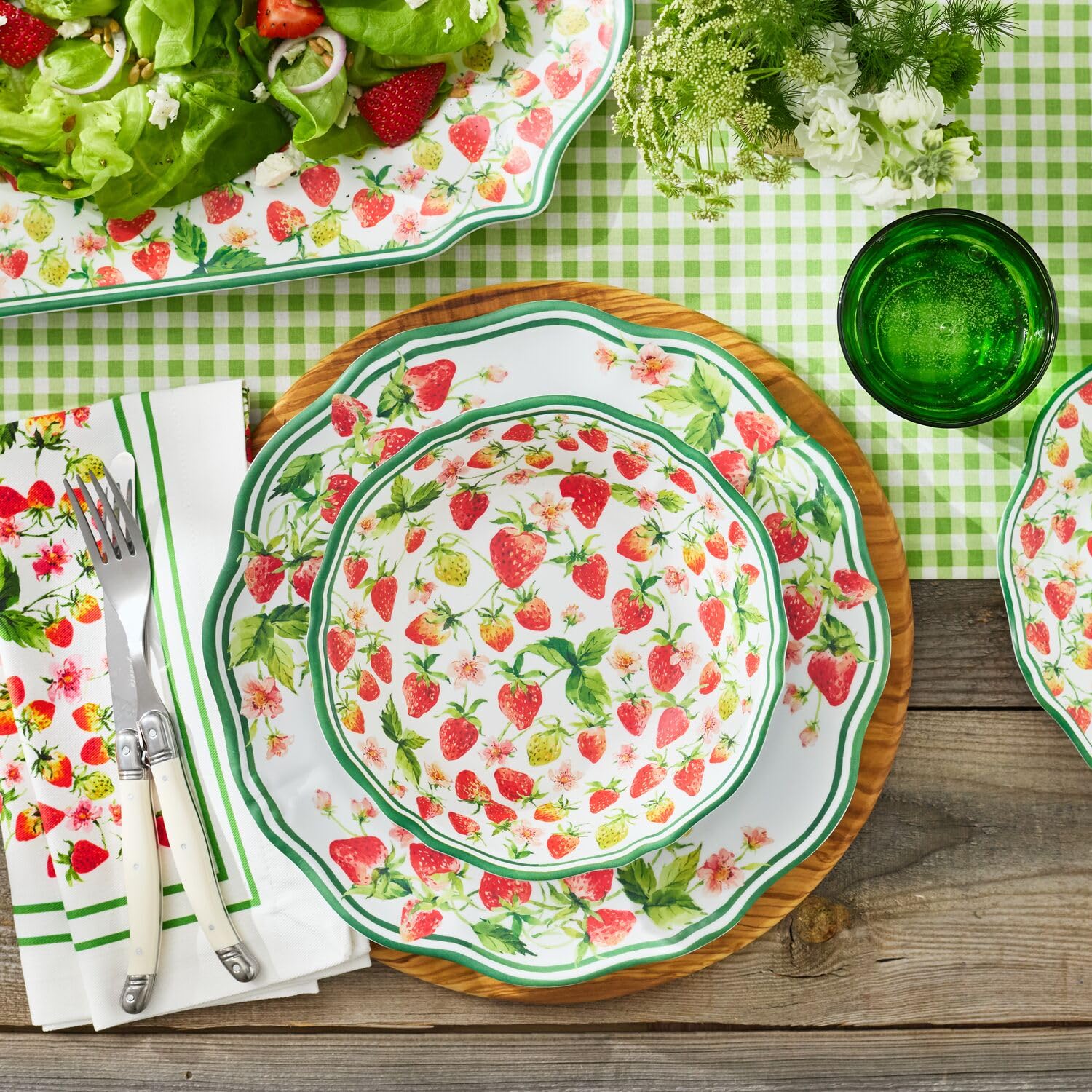 Sur La Table Wild Strawberry 12-Piece Melamine Dinnerware Set, Red