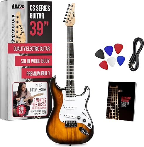 LyxPro CS - Kit de guitarra eléctrica de 39 pulgadas para principiantes, intermedios y profesionales con guitarra, cable de amplificador, 6 púas y