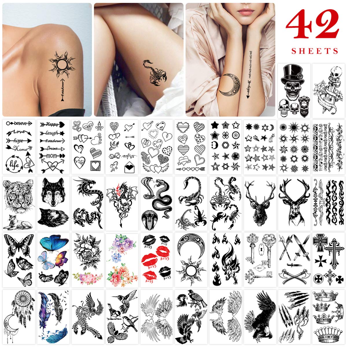 Buy Frcolor Temporary Tattoos, Waterproof Fake Temporary Tattoos for