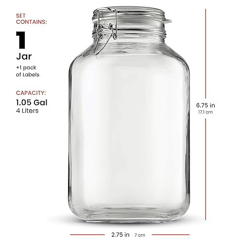 Miniatura 7 de Bormioli Rocco Tarros de vidrio Fido  135. onzas  4 litros, con tapa hermética sellada con bisagras para fermentar, enlatar, conservar, con