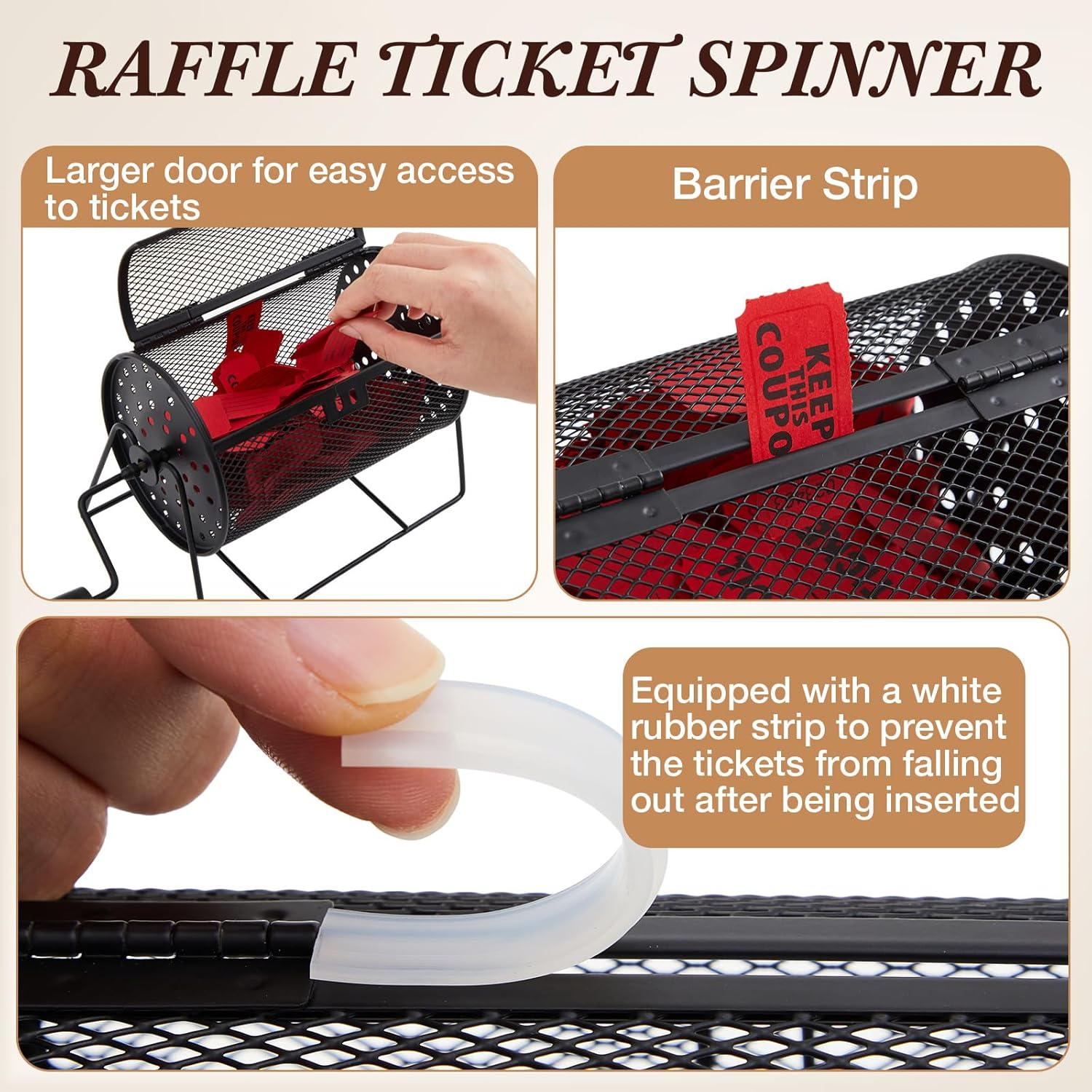 7.09" X 4.72" Small Raffle Drum Upgraded Ticket Spinner Detachable Handle Holds 600 Tickets Raffle Wheel Spinner with Stand Drum Cage for Games Events(Black)