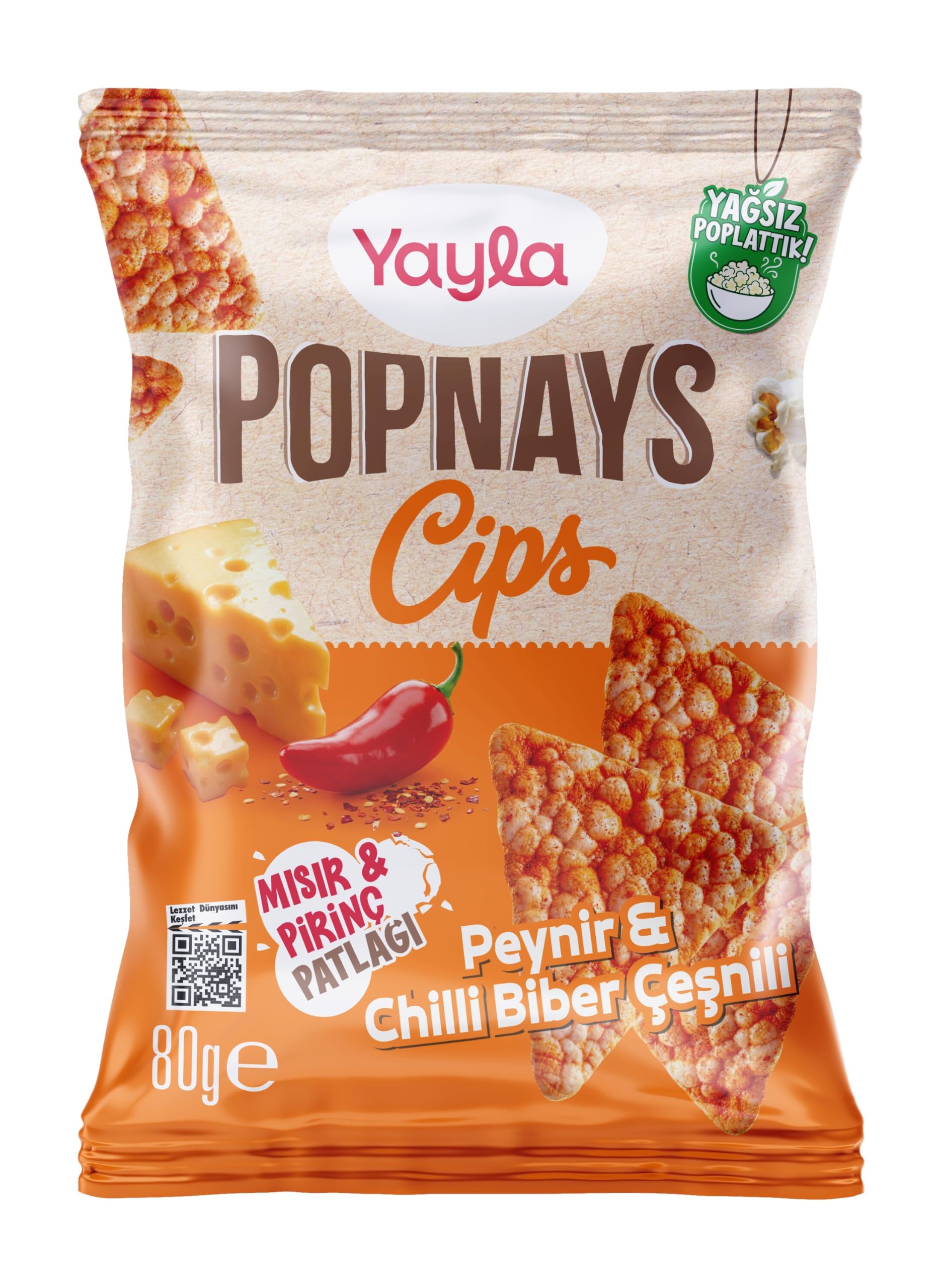 Yayla Popnays Cips Peynir & Acı Üçgen Thin Cips 80 Gram