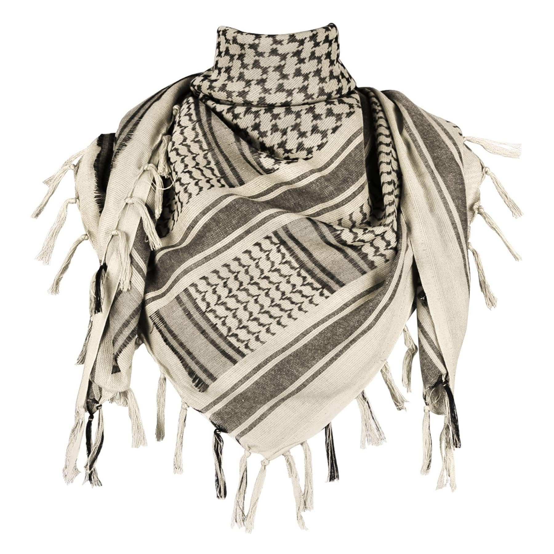 Shemagh Scarf Men Arab Head Scarf Cotton Military Shemagh Tactical Desert Keffiyeh Head Neck Wrap Scarf Arab Wrap with Tassel 43x43 inches (Khaki)