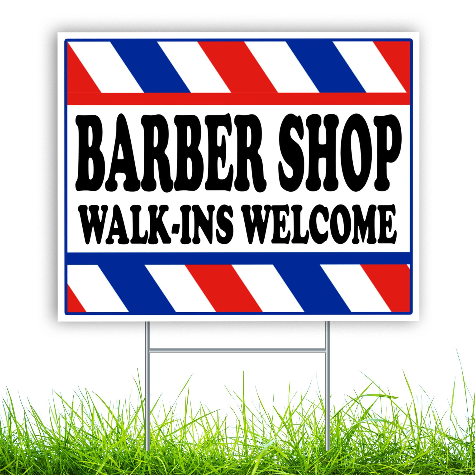 Barber Shop Sign, 16x12 Double Sided Coroplast Walk Ins Welcome Sign for Salon