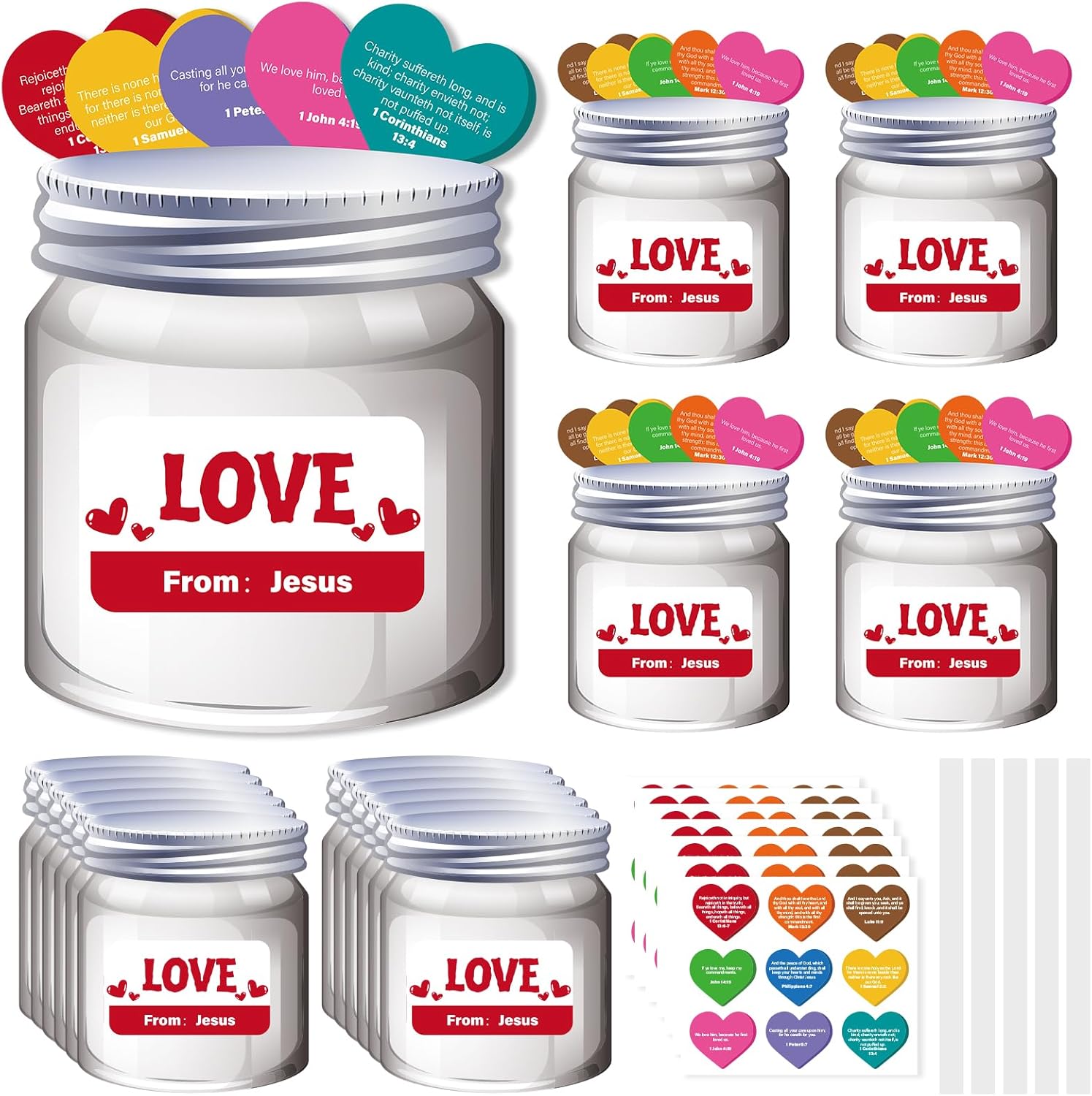 Eaasty 24 Sets Jesus Loves You Cards Religious Easter Craft Kits Christian Heart Love Jar Paper Craft Bible Gift for Classroom Sunday School Church Party Supplies