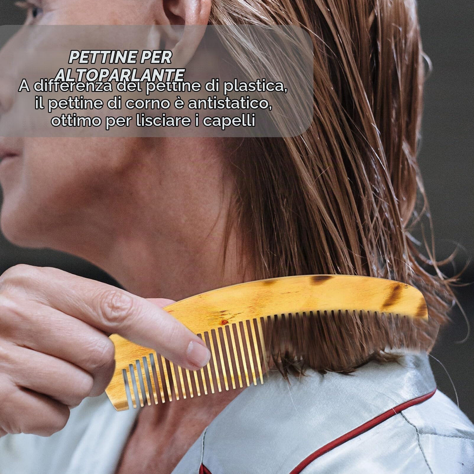 Uonlytech Pettine in Corno Naturale Antistatico Portatile Per Capelli E Barba Pettine Lisciante Compatto Per Donna Previene La Caduta Dei Capelli Ideale Per Viaggi E Uso Quotidiano