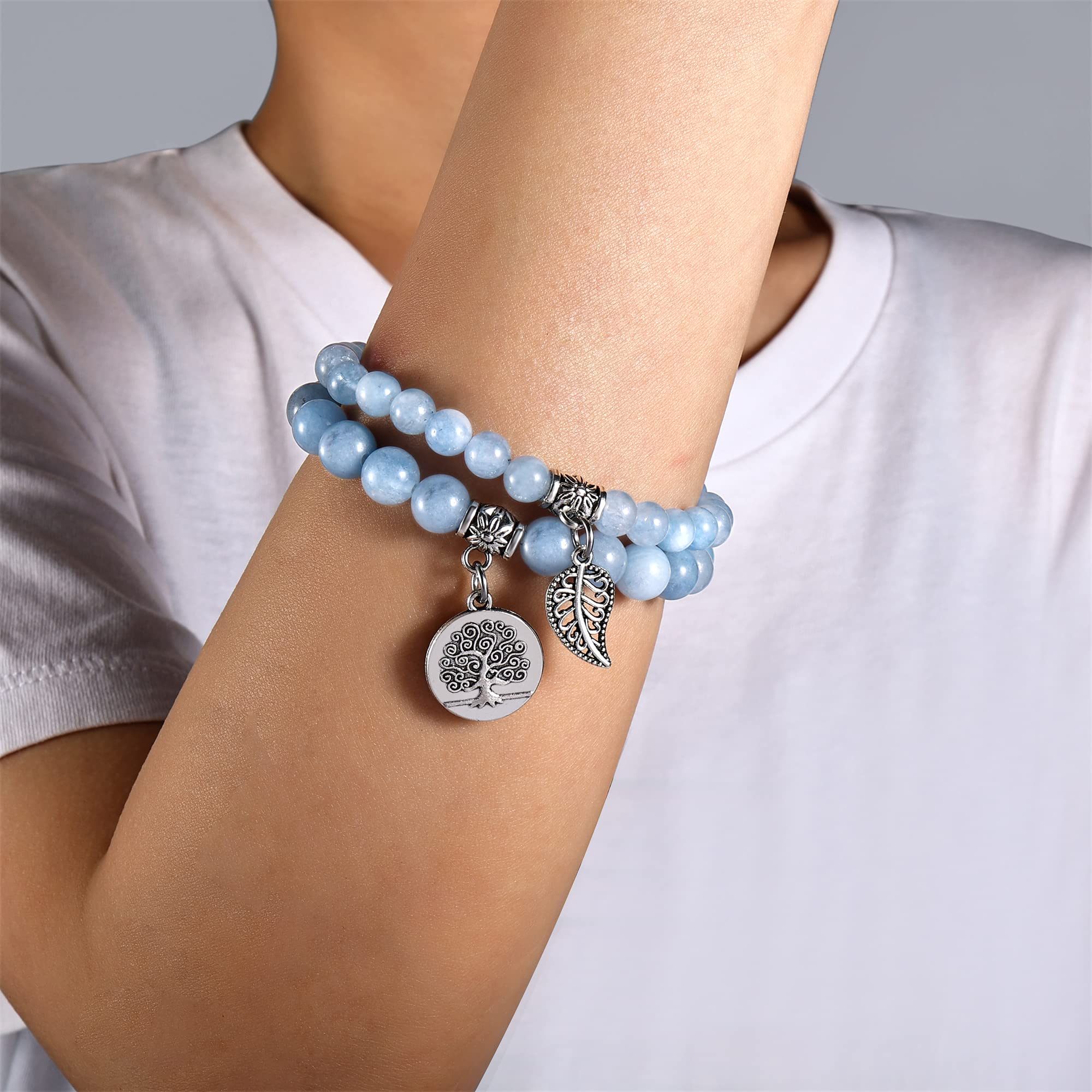 Farfume Braccialetti Chakra da donna - Bracciale con cristalli di pietre curative per donna Bracciale con pietre preziose naturali - Un set di braccialetti con doppia perla