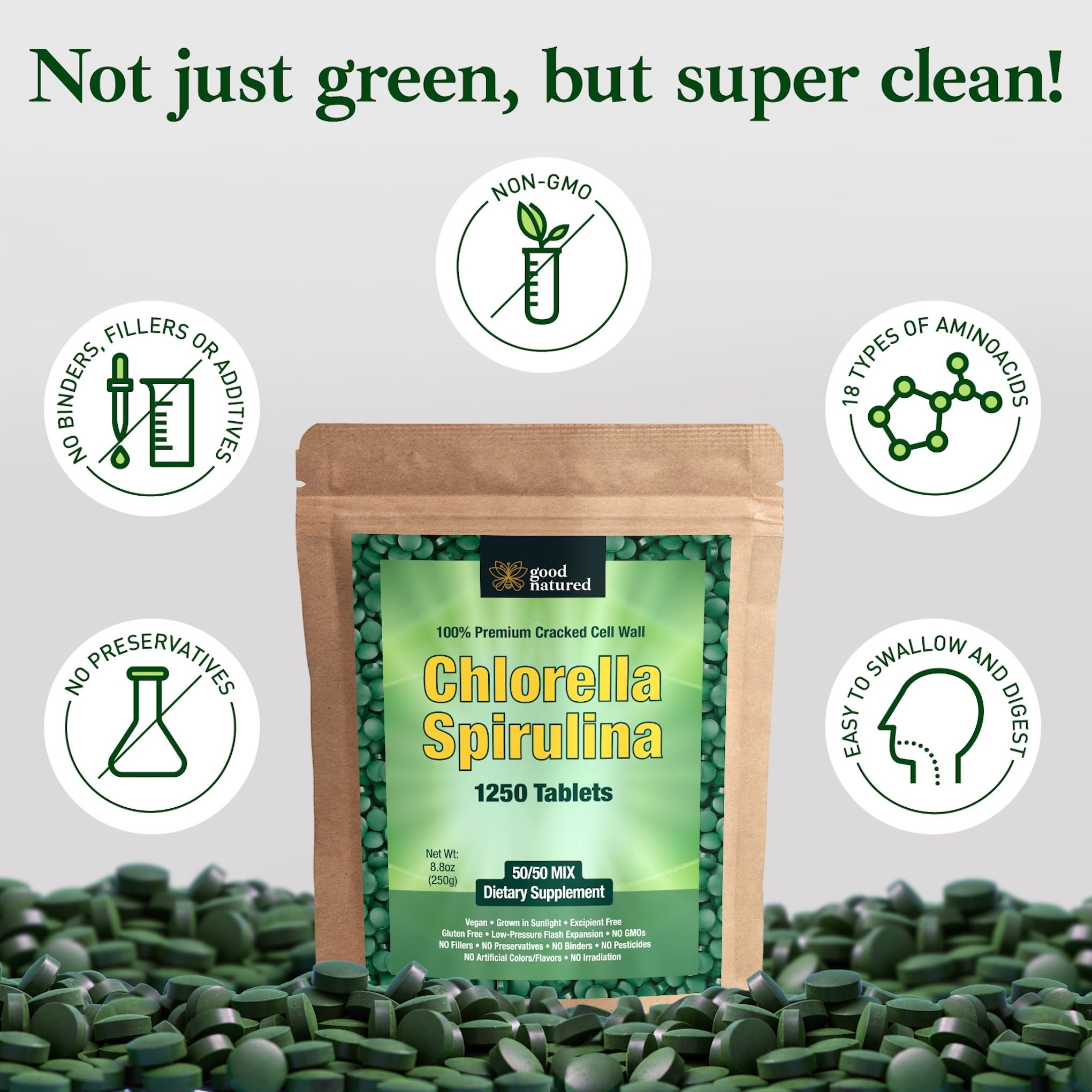 Spirulina Chlorella Tablets - Spirulina Capsules - Chlorella Tablets 1250 — Amazon image 3