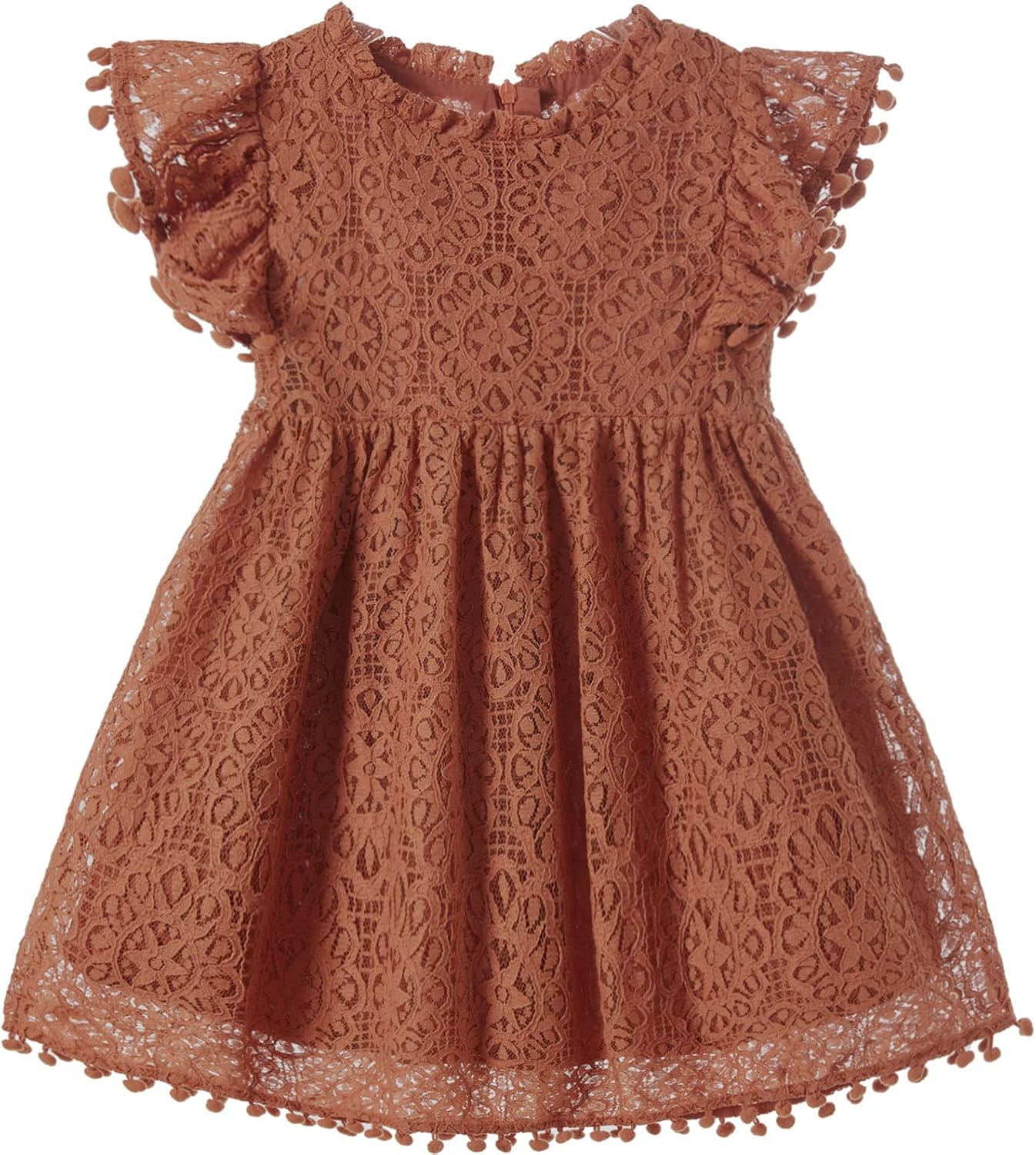 Niyage Toddler Girls Elegant Lace Pom Pom Flutter Sleeve Party Princess Dress image 5