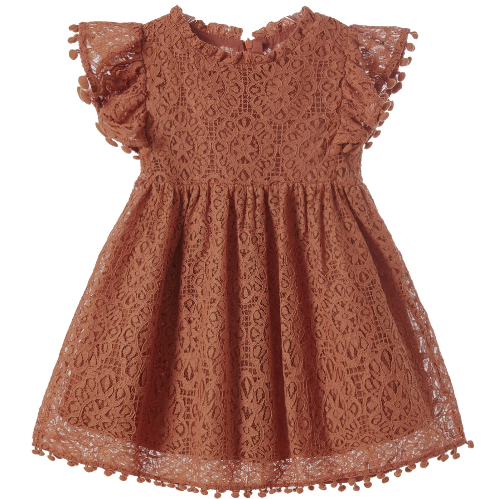 Niyage Toddler Girls Elegant Lace Pom Pom Flutter Sleeve Party Princess Dress