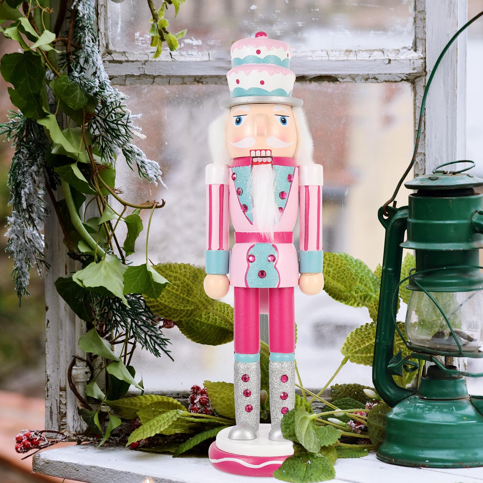 BESPORTBLE Wooden Nutcracker Statue - 12 Inch Christmas Decoration With Glitter, Soldier Figurine For Holiday Decor