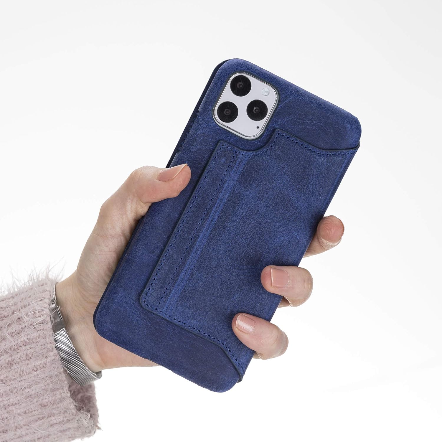 Venito Venice Slim Case Compatible with iPhone 11 Pro Max Case with Stand, Wallet, Self-Closing, and RFID Blocking Feature (Antique Dark Blue)